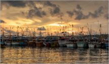 Fishing boats at sunset