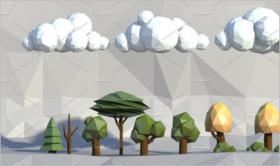 Low Poly Trees Clouds Bushes