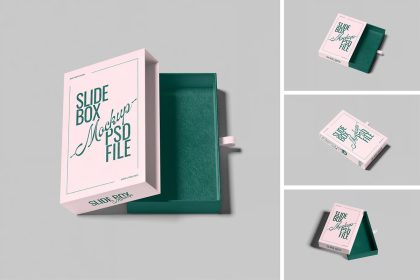 15 + Slide Box Mockups | Realistic Packaging PSD Templates